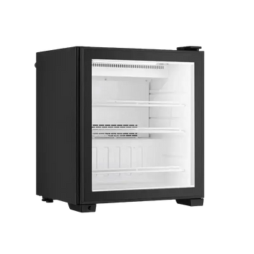 Commercial countertop display freezers with transparent door and shelves for easy visibility.