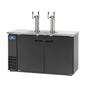 Commercial kegerator beer dispensers featuring dual taps and energy-efficient design for reliable performance.