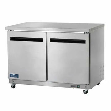 Commercial worktop freezers with double doors and stainless steel design for durable performance.