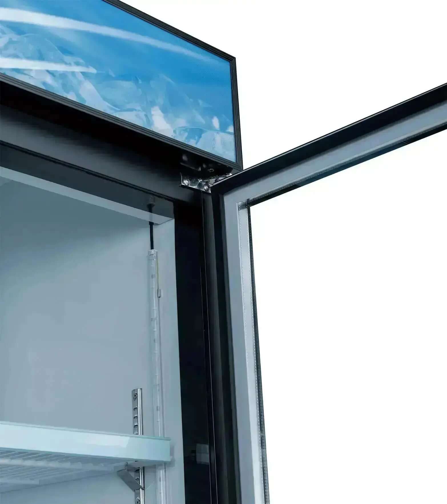 D648BMF-HC glass door freezer interior with spacious shelving and clear view, ideal for displaying frozen products.