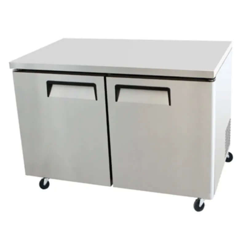 EFI CUDR2-48VC commercial stainless steel undercounter refrigerator with two doors and durable wheels