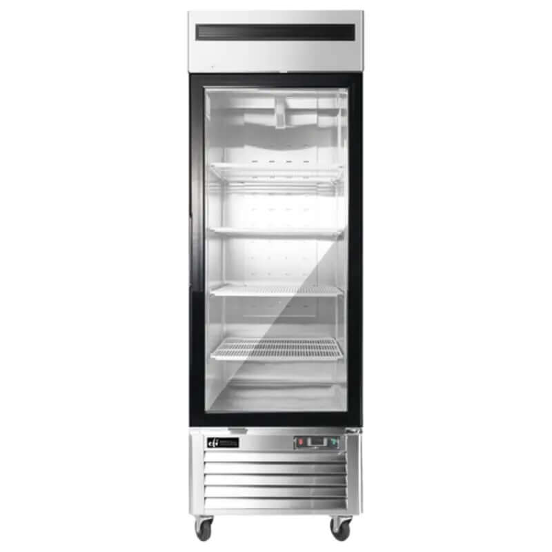 EFI F1-27GDSVC Bottom Mount Glass Door Freezer showcasing frozen products.