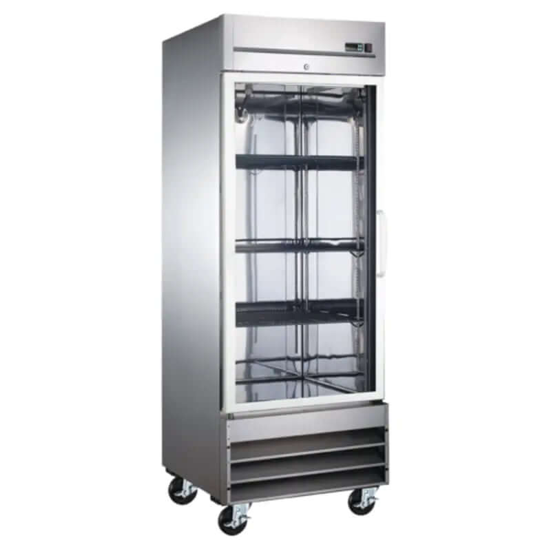EFI F1-27GDSVCX-L X-Line 27-inch commercial glass door freezer with stainless steel finish and glass doors.