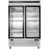 EFI FI2-54GDSVC commercial stainless steel display freezer with two glass doors and stainless steel exterior.