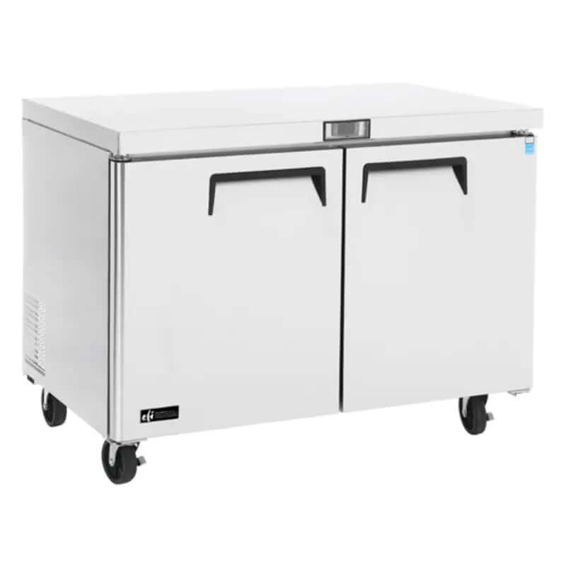 EFI FUDR2-60VC commercial undercounter freezer with stainless steel build and casters for efficient storage.