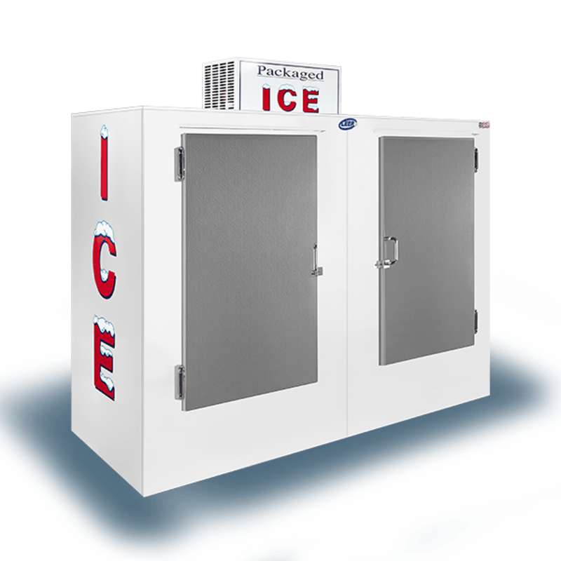 Leer L085UASP outdoor ice merchandiser with auto defrost for selling packaged ice.
