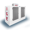 Leer L100UASP 94-Inch Outdoor Ice Merchandiser with Packaged Ice signage and dual metal doors.