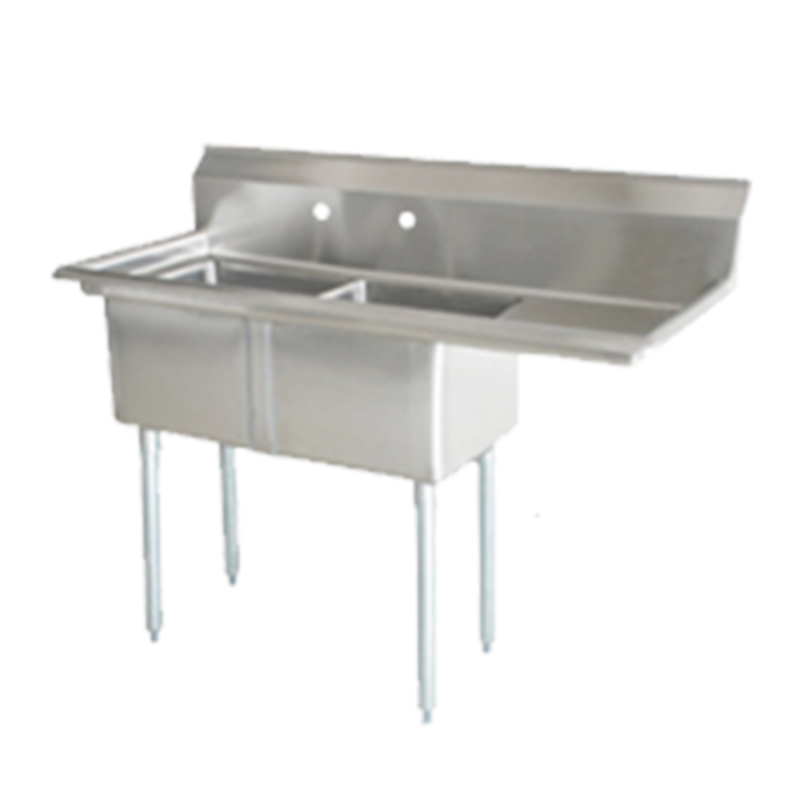 Omcan 25268 Heavy-Duty 2-Compartment Stainless Steel Commercial Sink with Right Drainboard