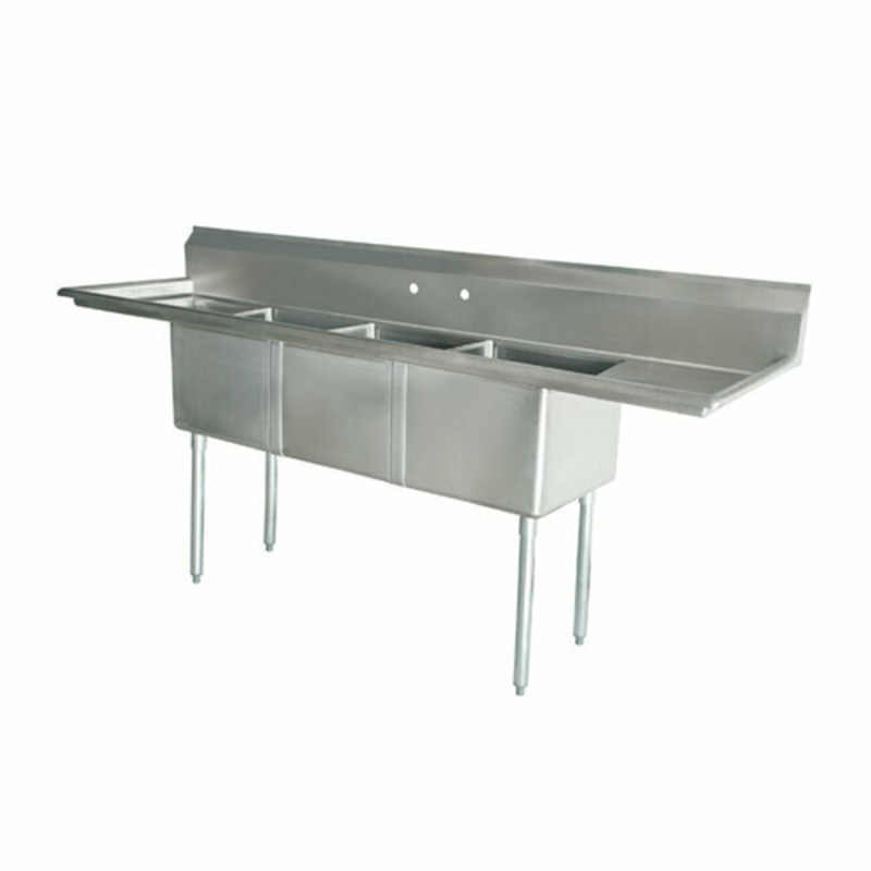 Omcan 43763 Commercial 90-Inch 3-Compartment Sink with Dual Drainboards