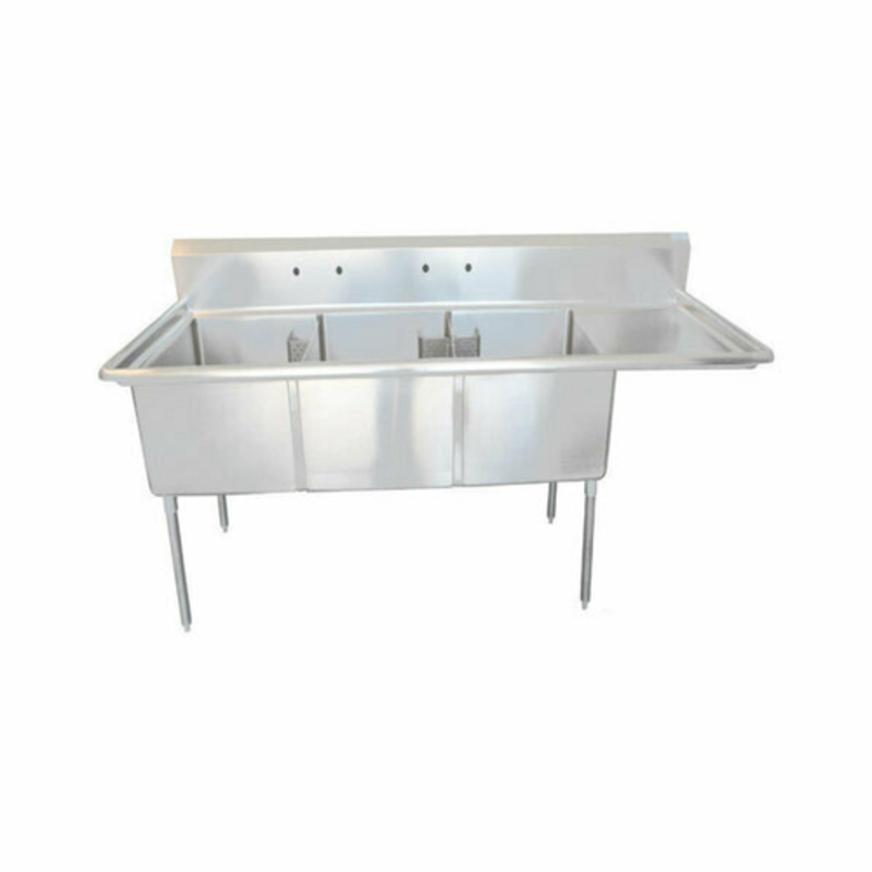 EFI SI818-3RC 74.5-Inch Commercial 3-Compartment Sink with Right Drainboard