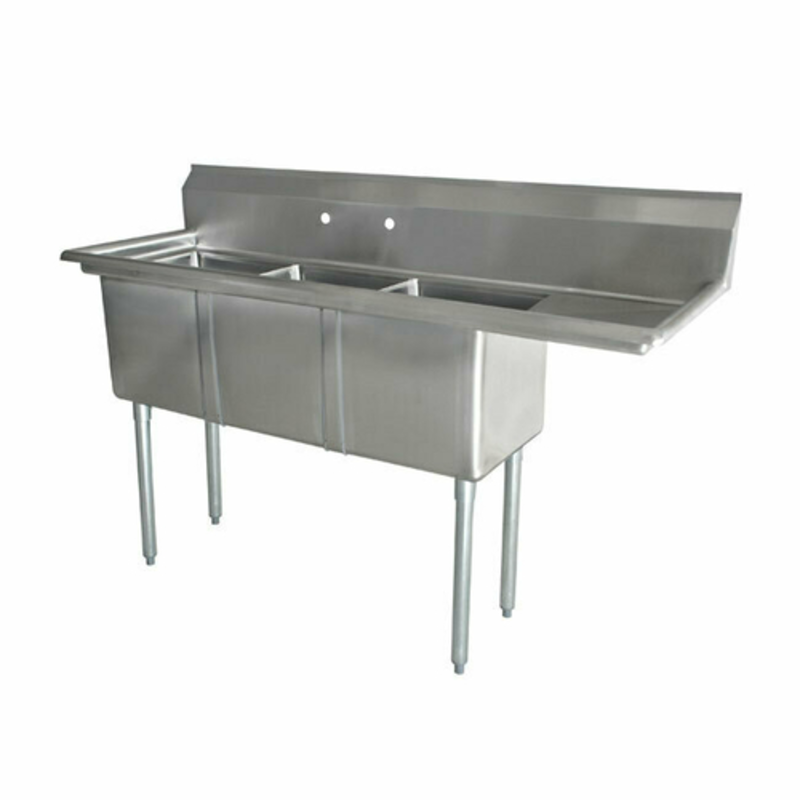 Omcan 43757 3-Compartment Stainless Steel Commercial Sink with Right Drainboard