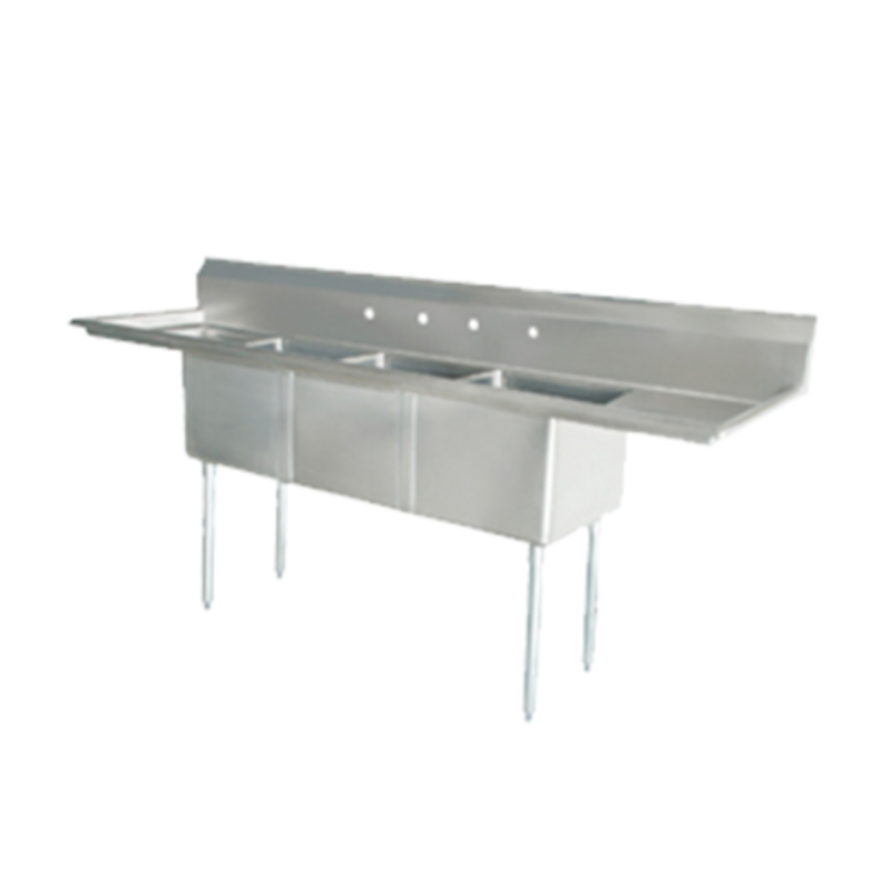 Omcan 25273 90-Inch Commercial 3-Compartment Pot Sink with Dual Drainboards