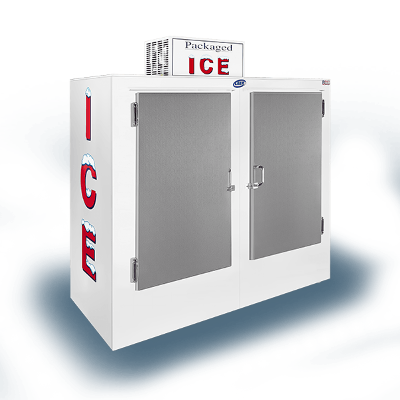 Leer L060UASP outdoor ice merchandiser 60 cu ft with two doors for easy access and perfect insulation.