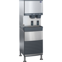 Follett Symphony Plus ice and water dispenser with touchless features and a sleek stainless steel design.