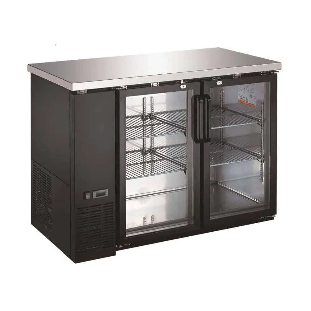 UBB-24-48G-HC Two Glass Door Back Bar Cooler, 48" Width, ideal back bar glass door cooler for commercial use.