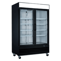 D1.2BM2F-HC two glass door display freezer showcasing spacious interior for organized frozen food storage.