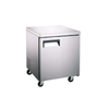 UUC27R one solid door under counter cooler for commercial kitchens and bars, compact refrigeration unit on wheels.