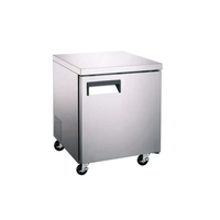UUC27R one solid door under counter cooler for commercial kitchens and bars, compact refrigeration unit on wheels.