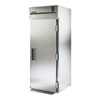 True Refrigeration roll-in refrigerator for commercial kitchen, featuring a solid door and sleek stainless steel design.