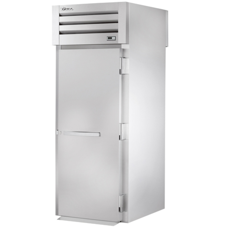 True Refrigeration STR1RRT89-1S-1S-HC roll-thru stainless steel refrigerator showing sleek exterior design.