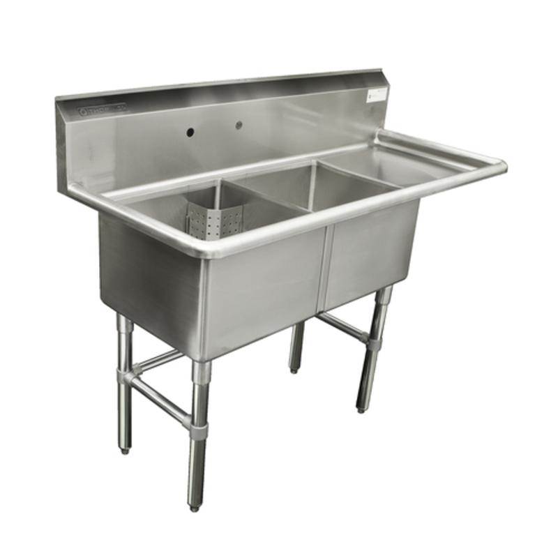 Thorinox TDS-2424-R24 Commercial Two-Compartment Stainless Steel Sink with Right Drainboard