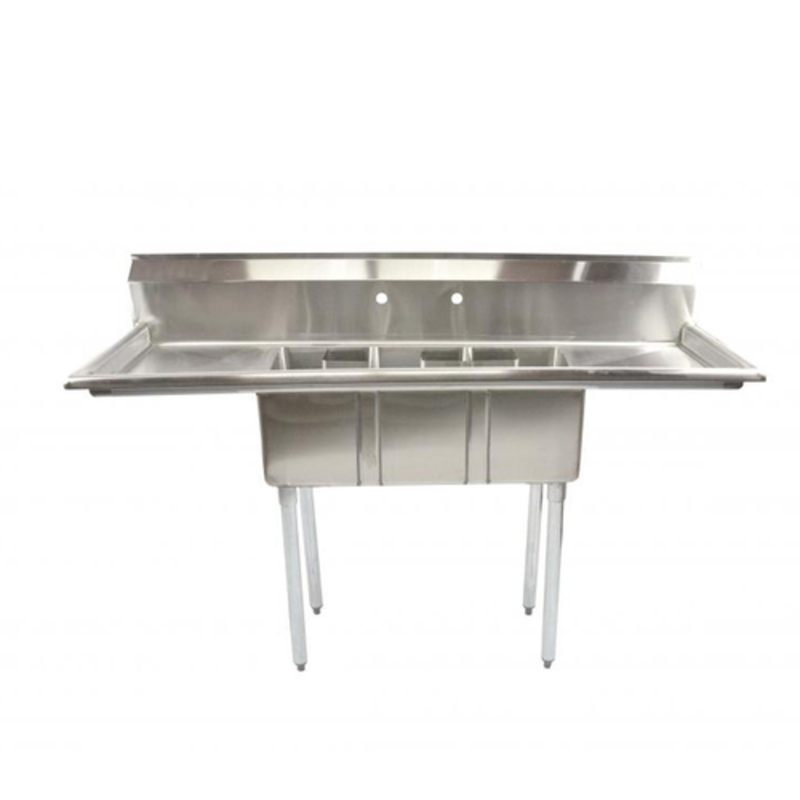 Omcan 39764 Space-Saving 62-Inch 3-Compartment Stainless Steel Sink with Dual Drainboards