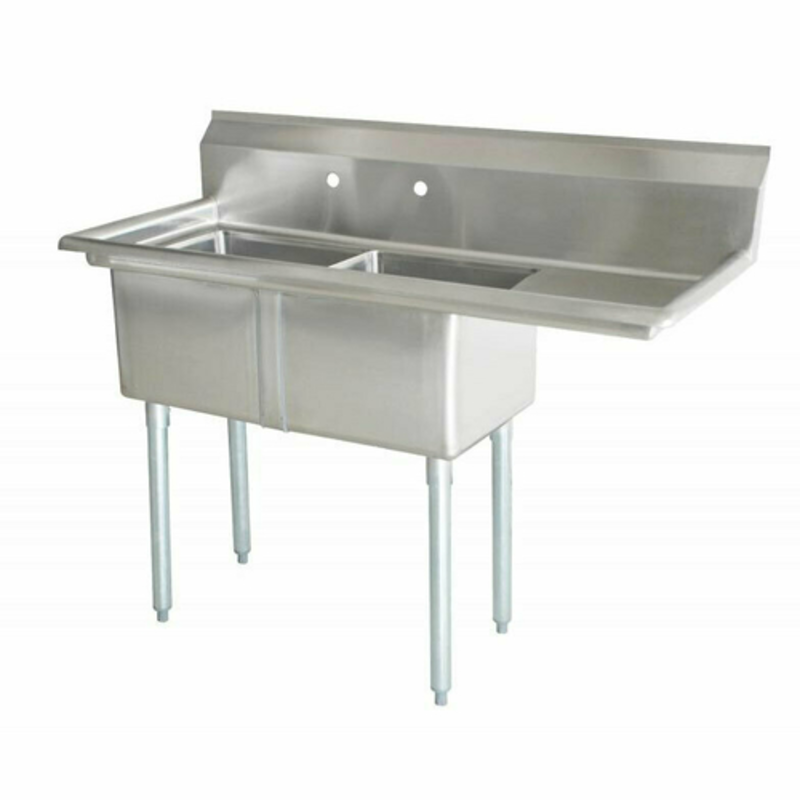 Omcan 43770 56.5" x 23.5" Double Compartment Commercial Pot Sink with Right Drainboard