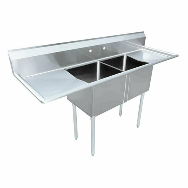 Omcan 43793 96-Inch Heavy-Duty 2-Compartment Commercial Sink with Dual Drainboards